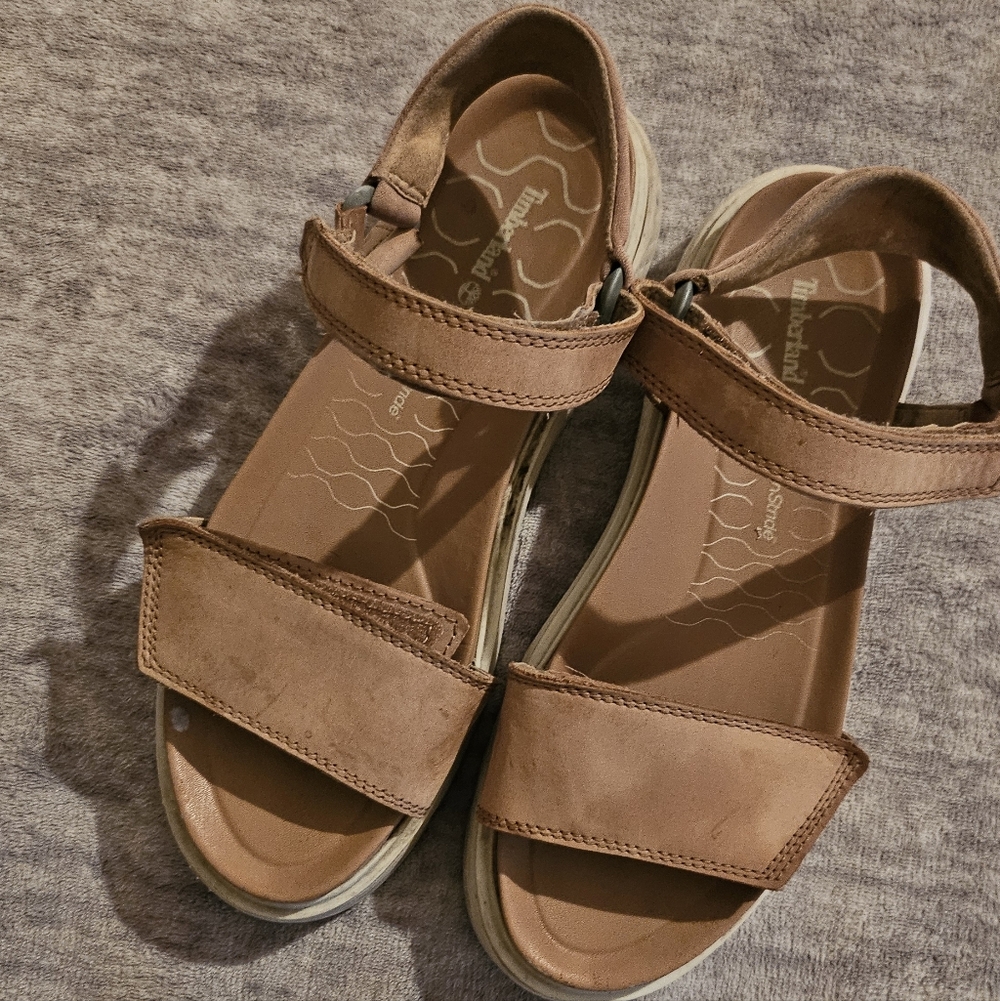 Timberland Ray City Ankle Strap Sandal inmedium beige nubuck leather Womens 8